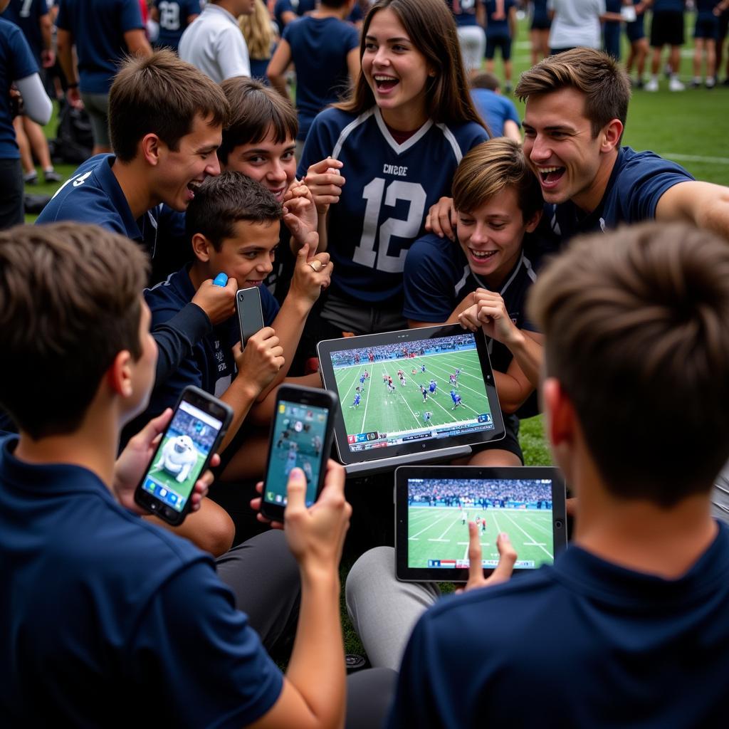 Blessed Trinity Football Live Stream: Fans watching the game on their devices.