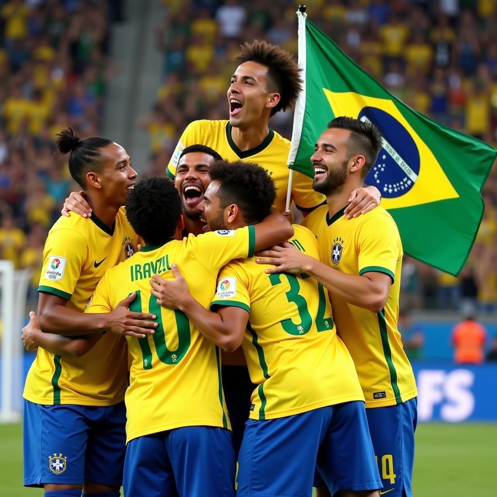 Brazilian football team celebrating a victory