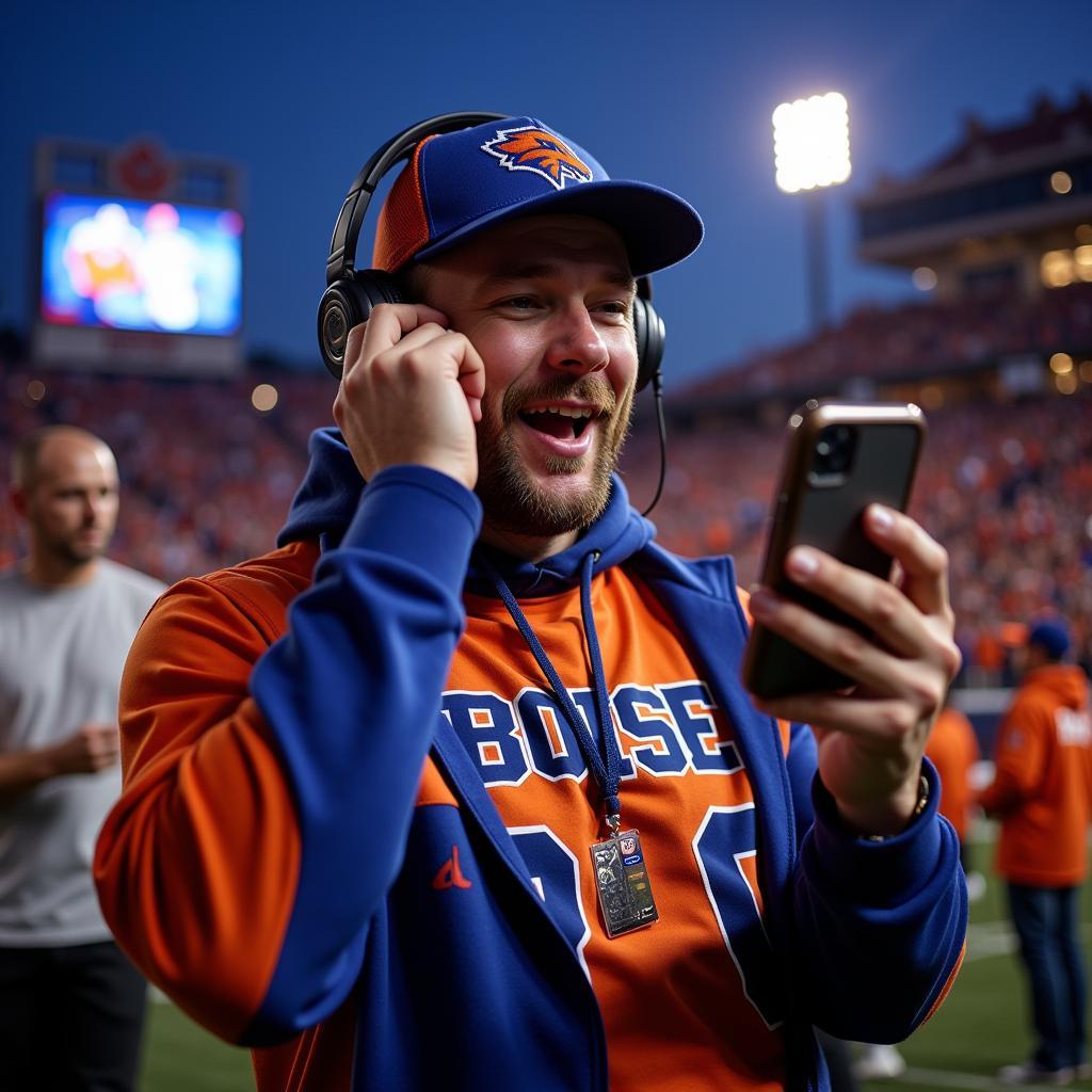 Boise State Broncos Fan Listening to the Game on their Phone