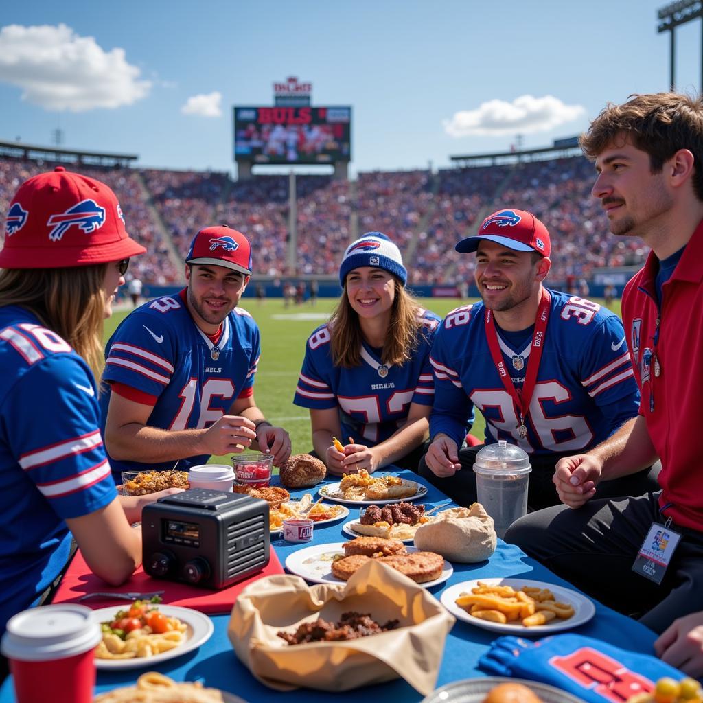 Buffalo Bills Fans Listening to the Radio at a Tailgate