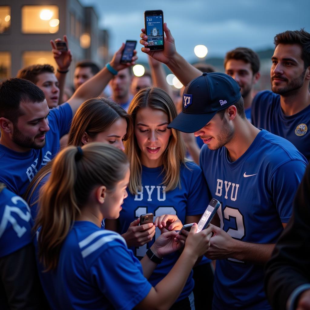 BYU Football Fans Checking Live Scores