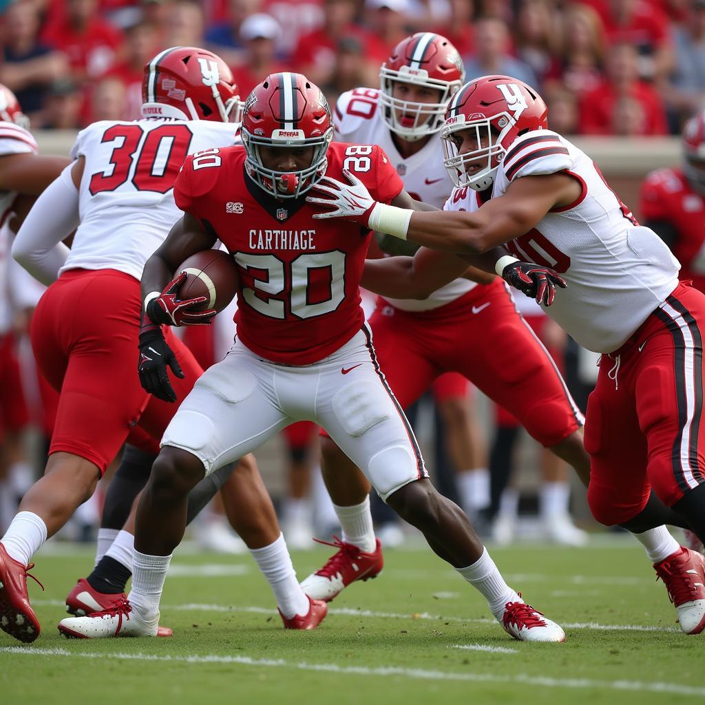 Carthage Tigers football players in action during a game