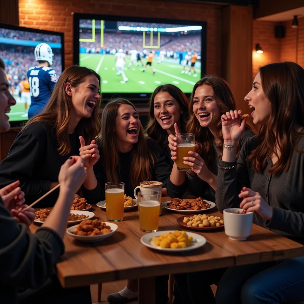 Friends Enjoying CBS Monday Night Football Watch Party