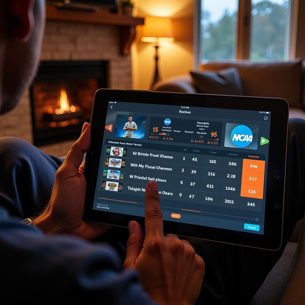 Checking NCAA Football Scores on Tablet