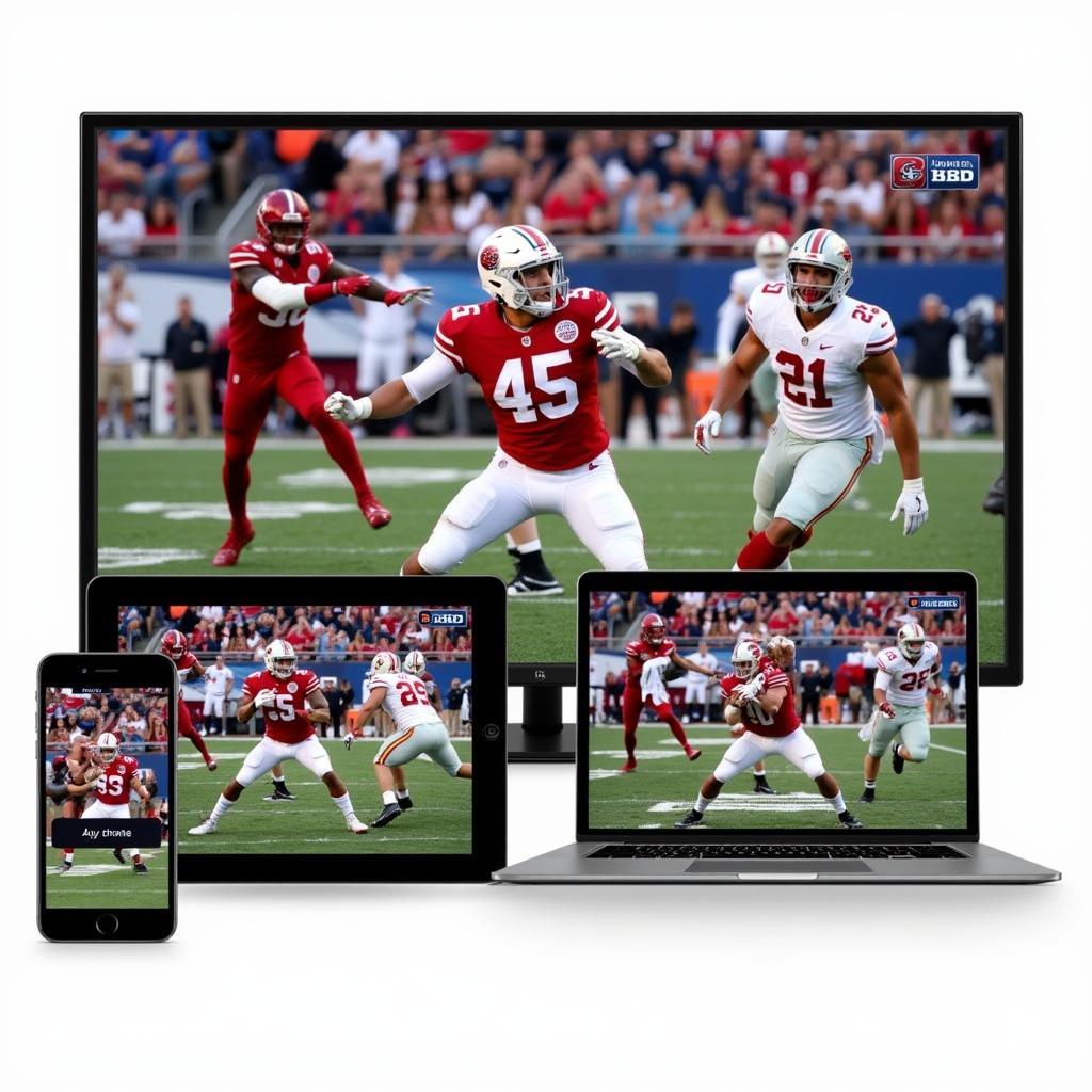 Various devices showcasing different ways to watch college football live streams.