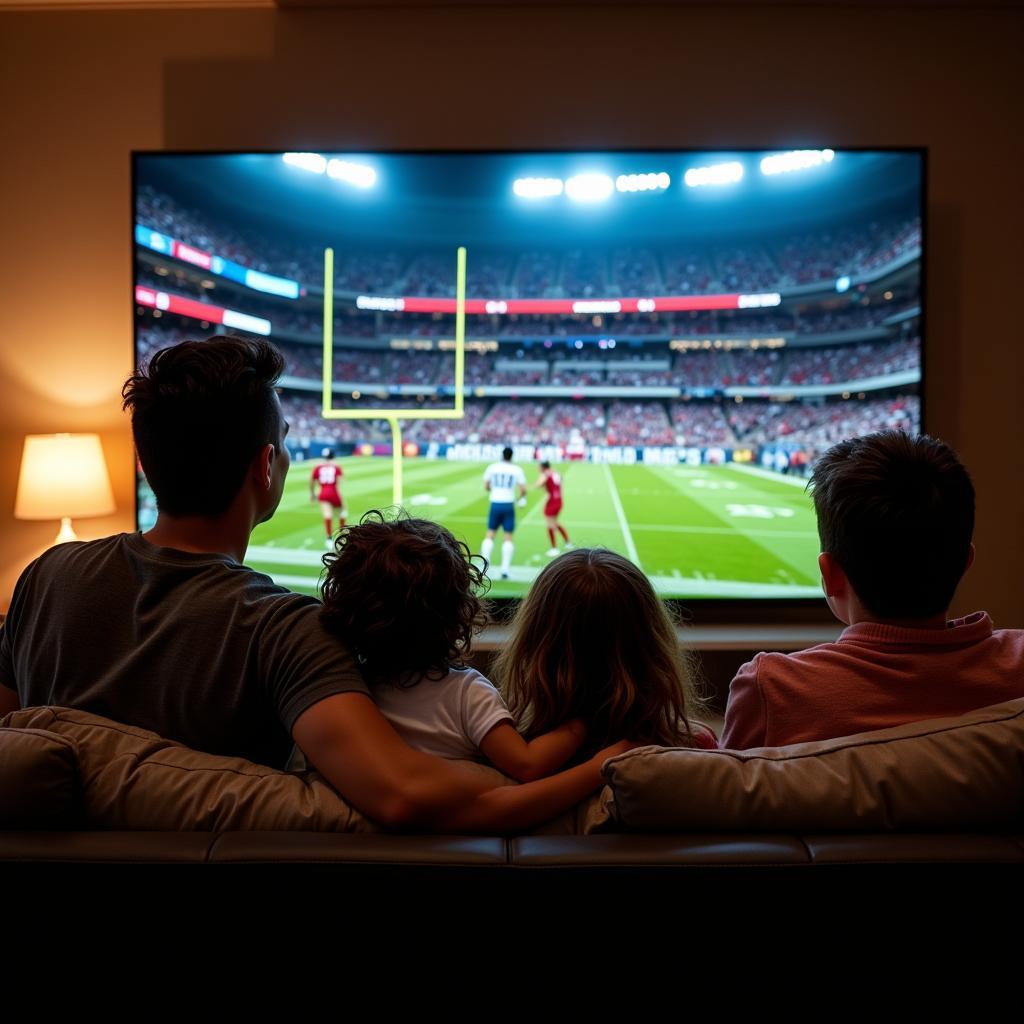 Family watching college football live stream on a smart TV