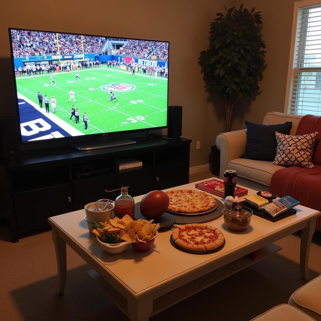 Living room setup optimized for watching college football live stream