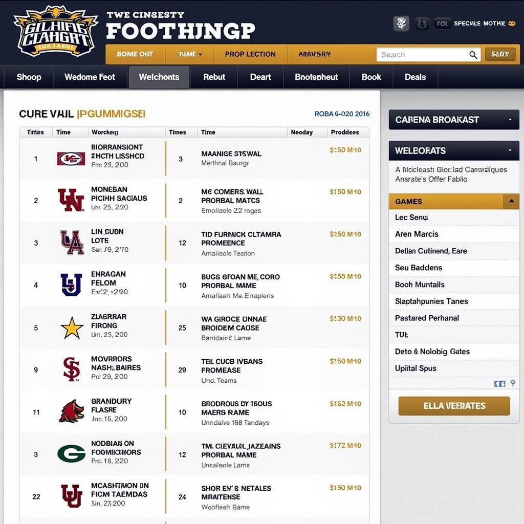 College Football Schedule on a Website