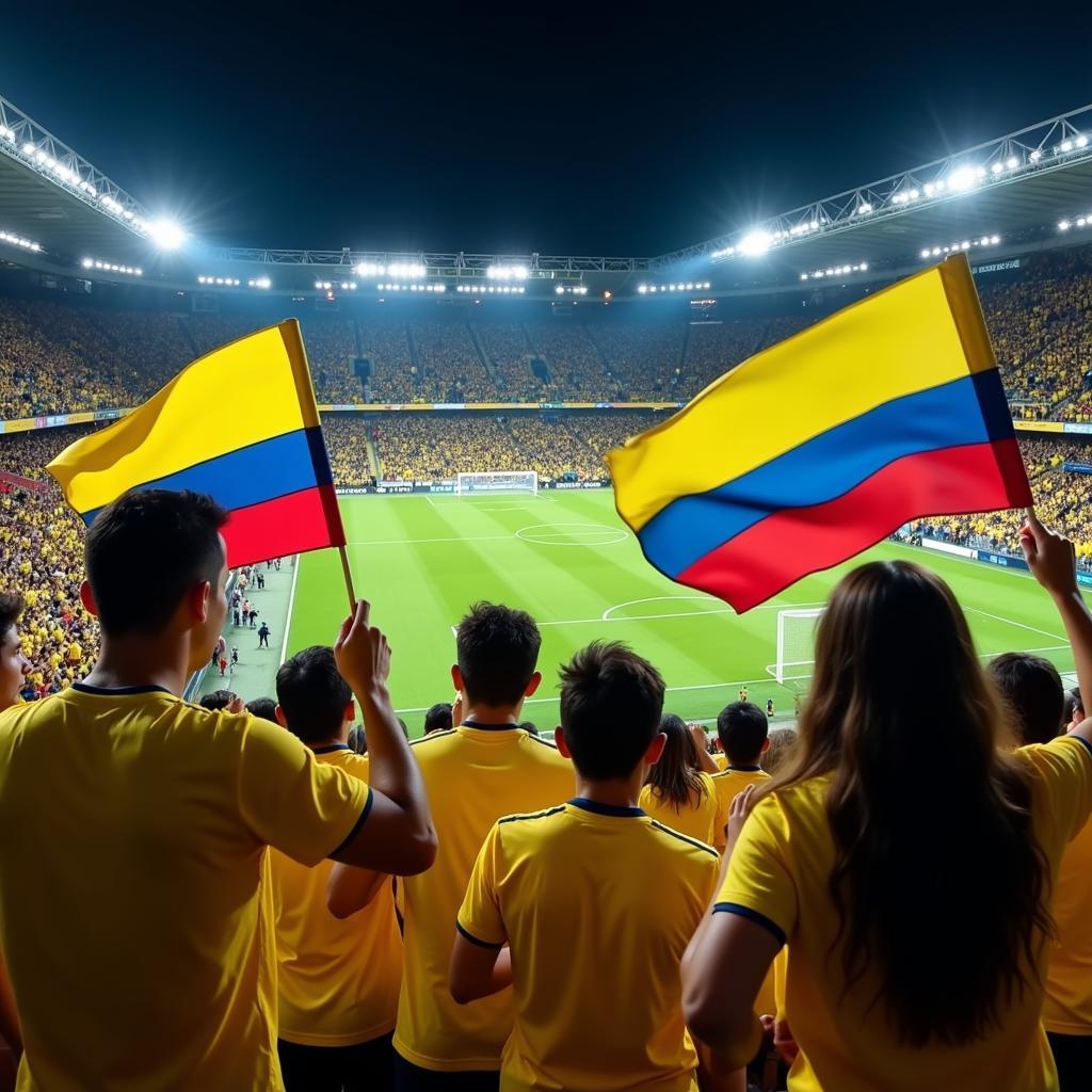 Colombian Football Fans Celebrating a Live Game