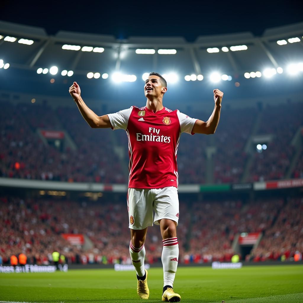 Cristiano Ronaldo celebrating a goal in a live football match.