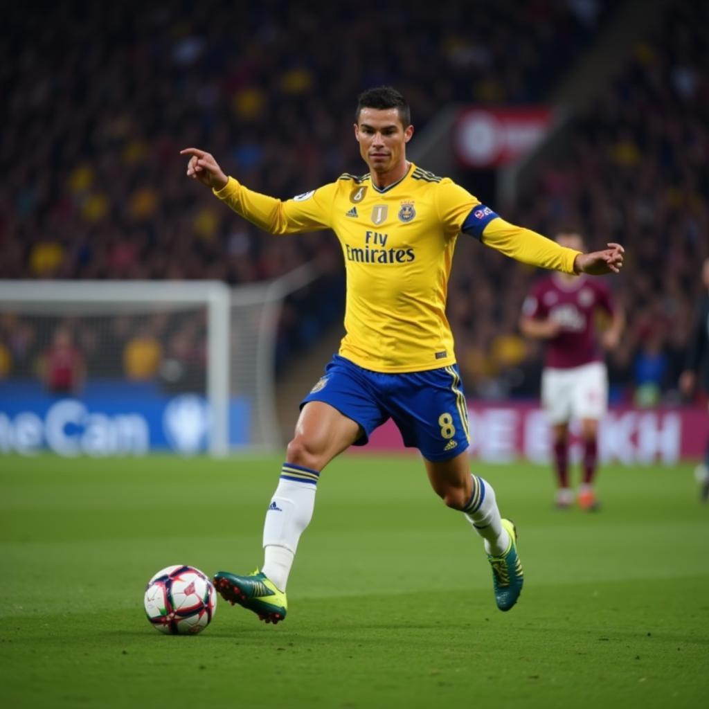 Cristiano Ronaldo playing for Al Nassr in a live streamed match.