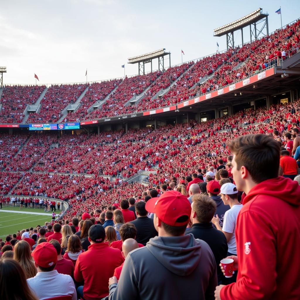 Crown Point High School football fans cheering in the stands during a game.