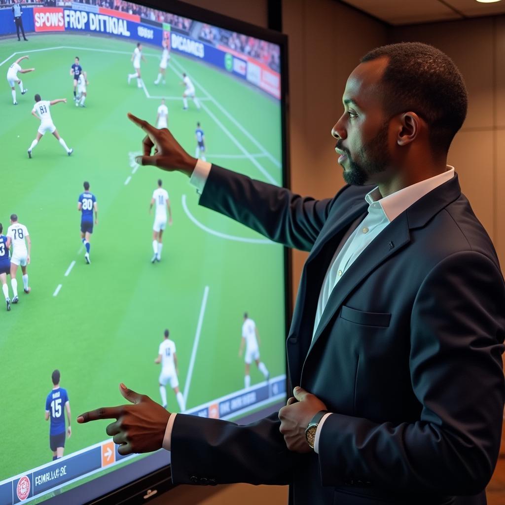 Desmond Howard breaking down a football play using a touchscreen