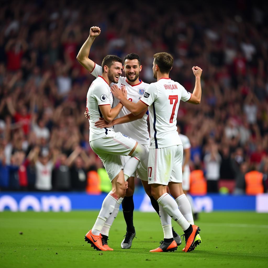 England players celebrating a goal