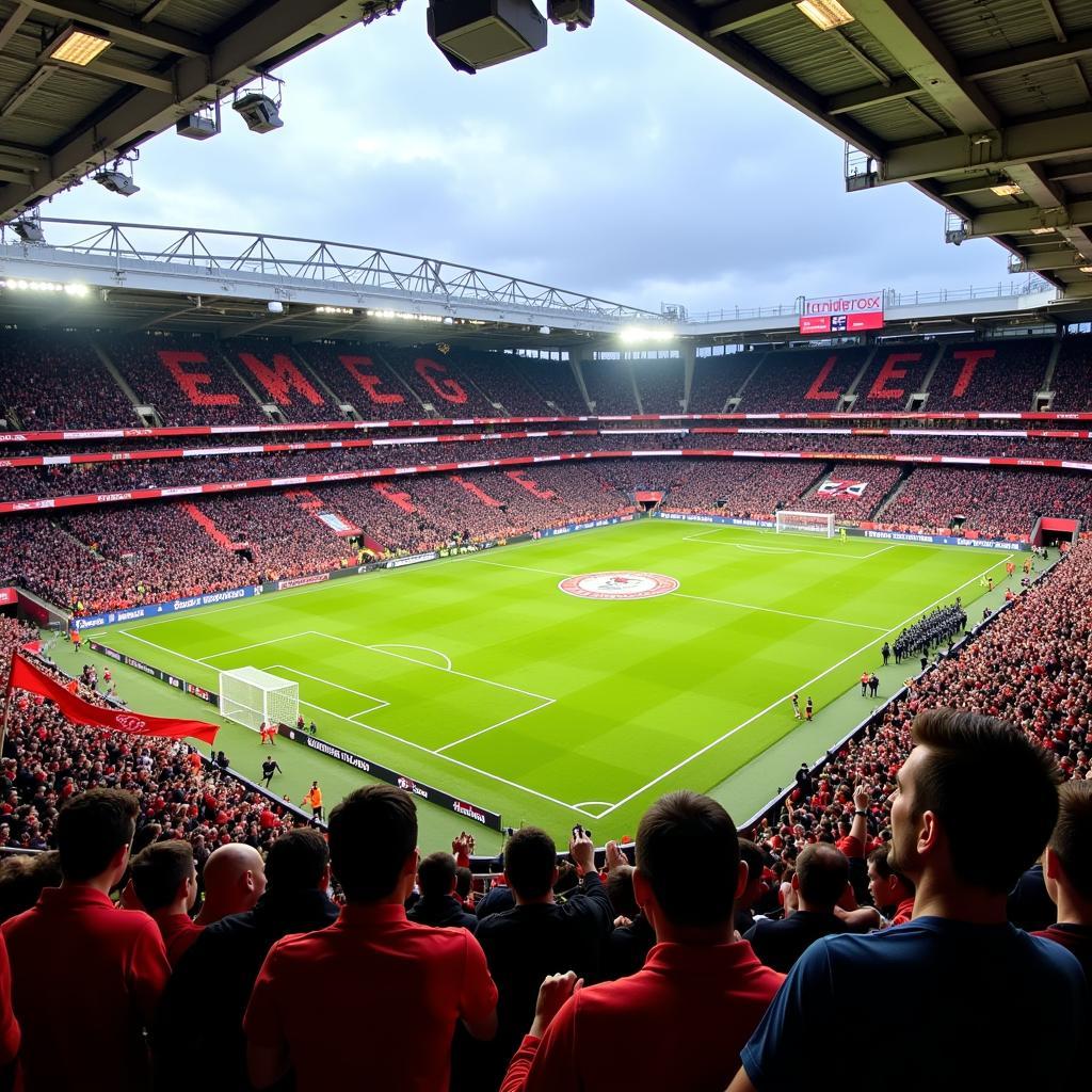 English Premier League fans cheering in the stadium