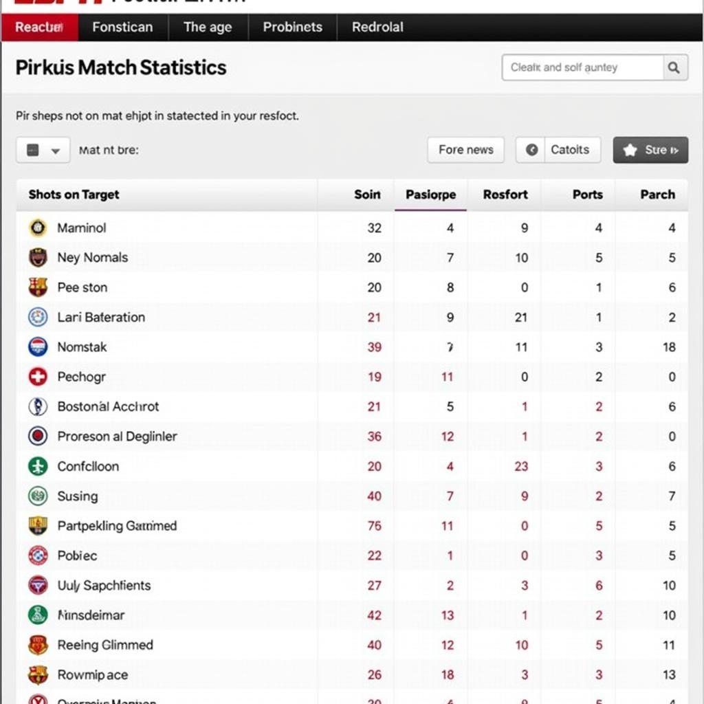 ESPN Football Live Match Statistics