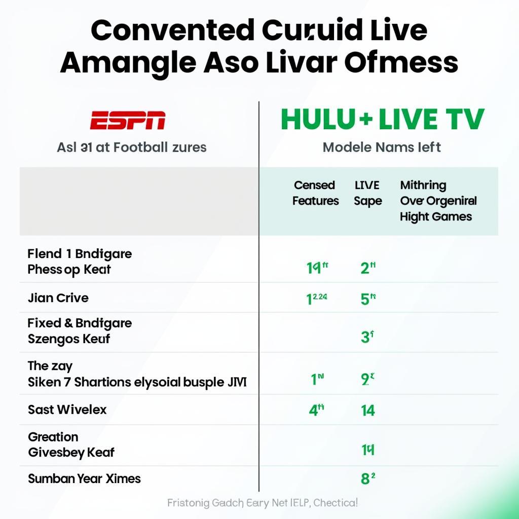 ESPN and Hulu Live Football Comparison Chart