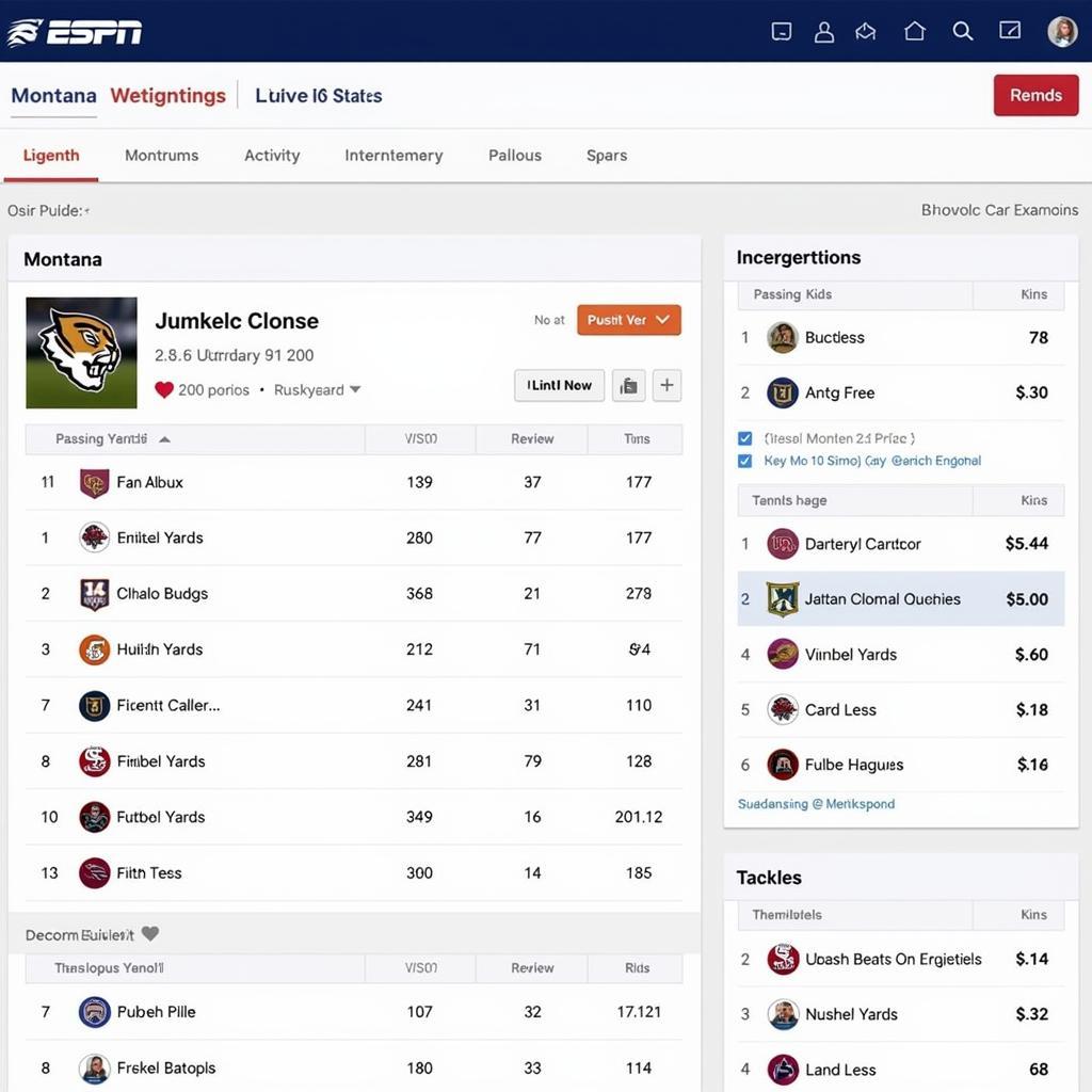 ESPN Live Stats Interface for Montana Football