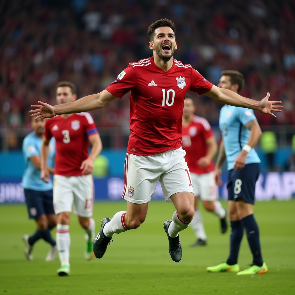 A player scoring a memorable goal during a Euro live football match