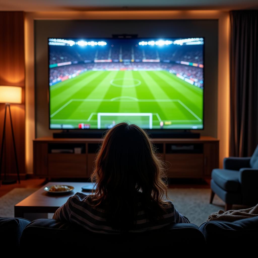 Everton Fan Watching a Match at Home with Optimized Setup