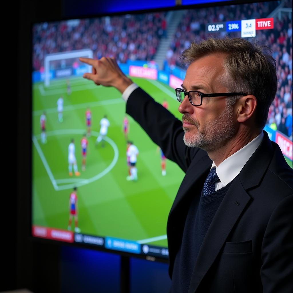 Expert commentator analyzing a Champions League match