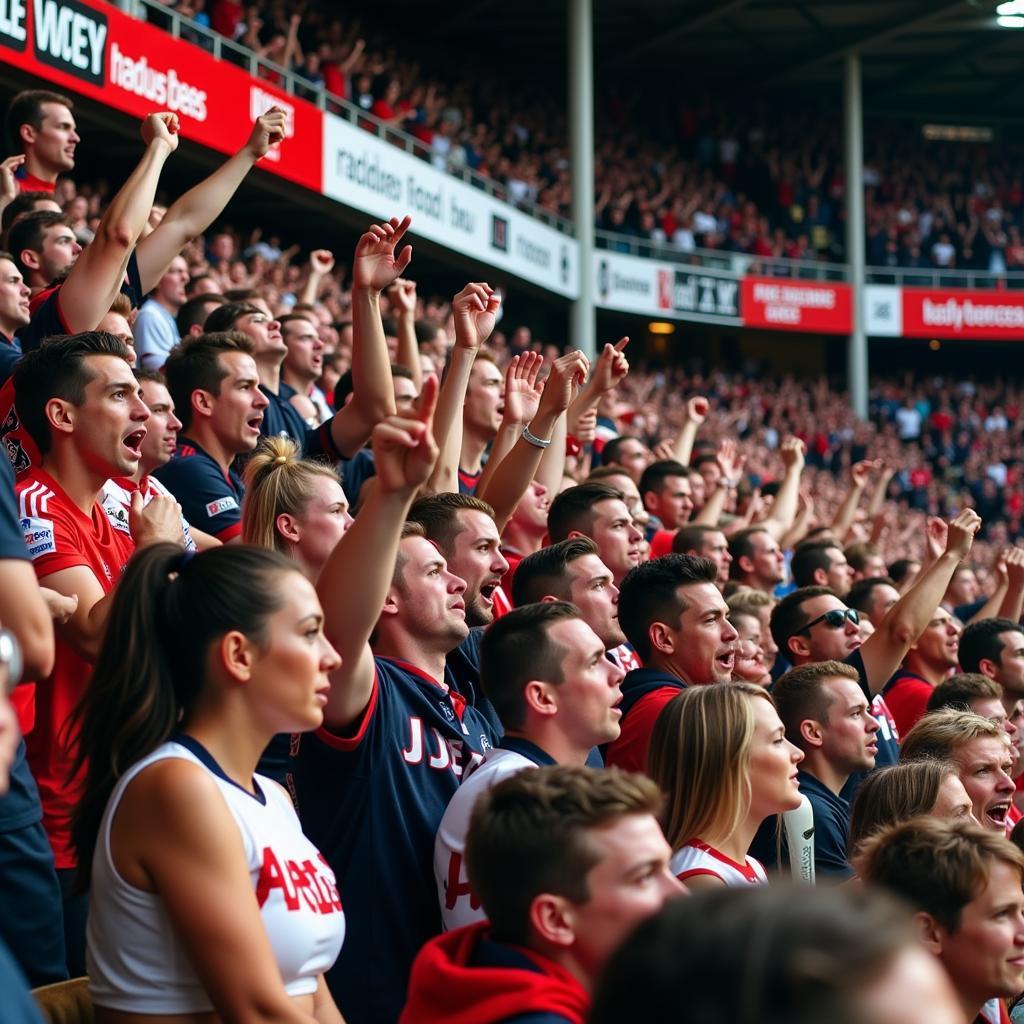 Fans cheering at a non-league football match