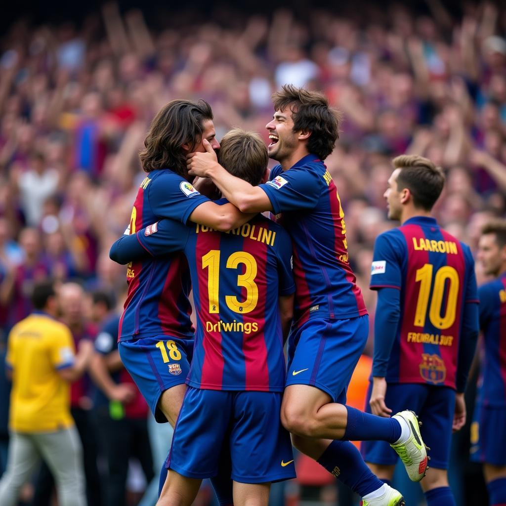 Barcelona fans celebrating a goal during a live match