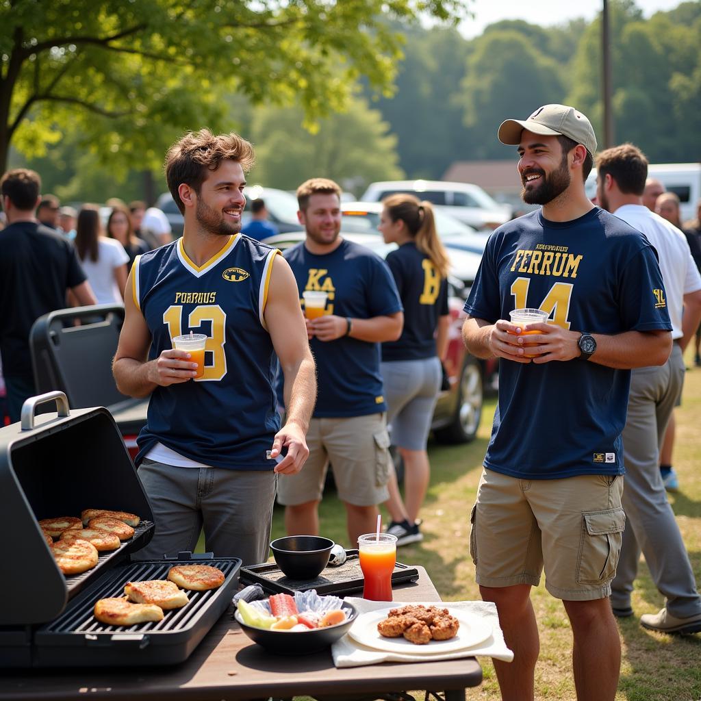 Ferrum Football Tailgating: Image of fans tailgating before a Ferrum football game, with grills, food, and team spirit.