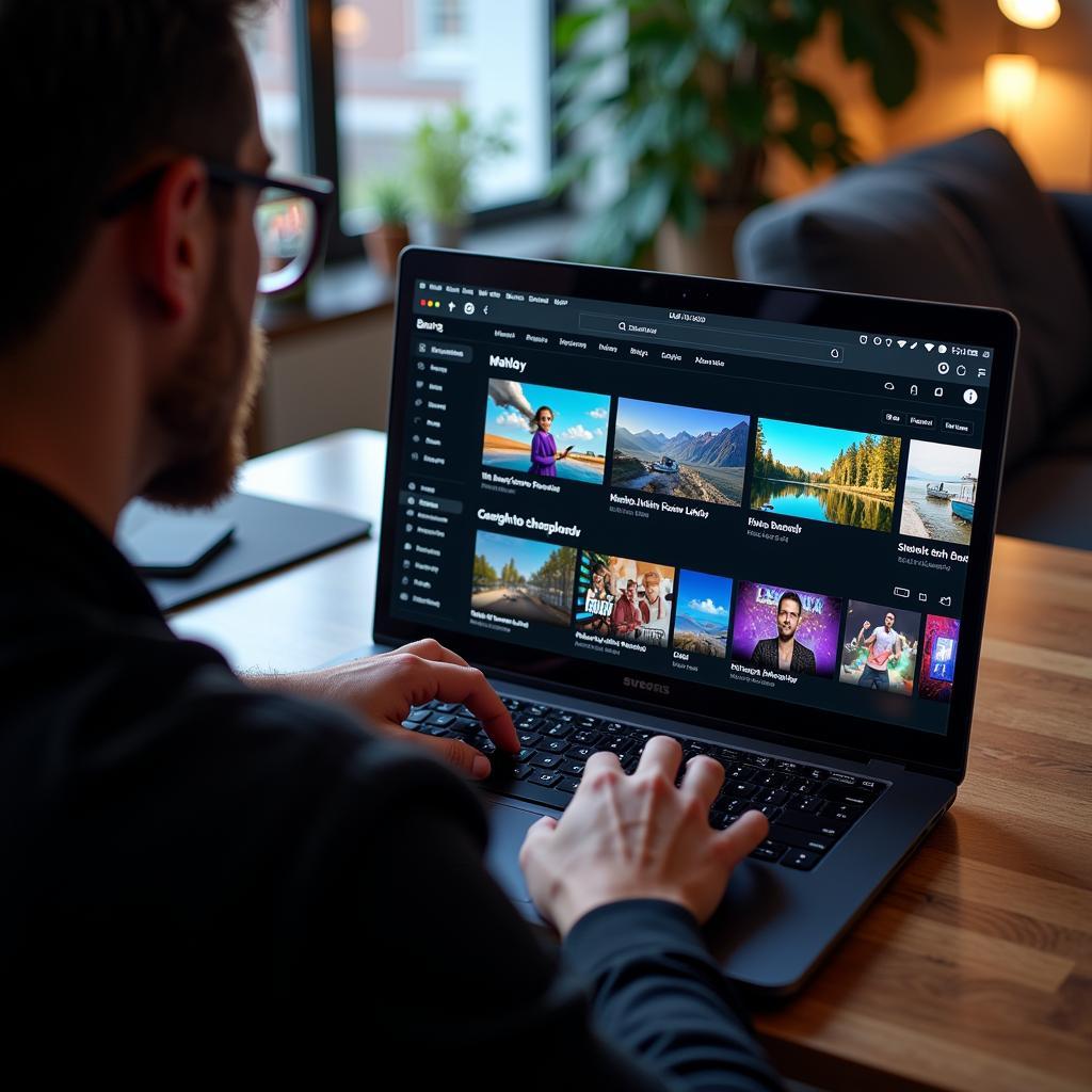 A person searching for live football streams on their laptop