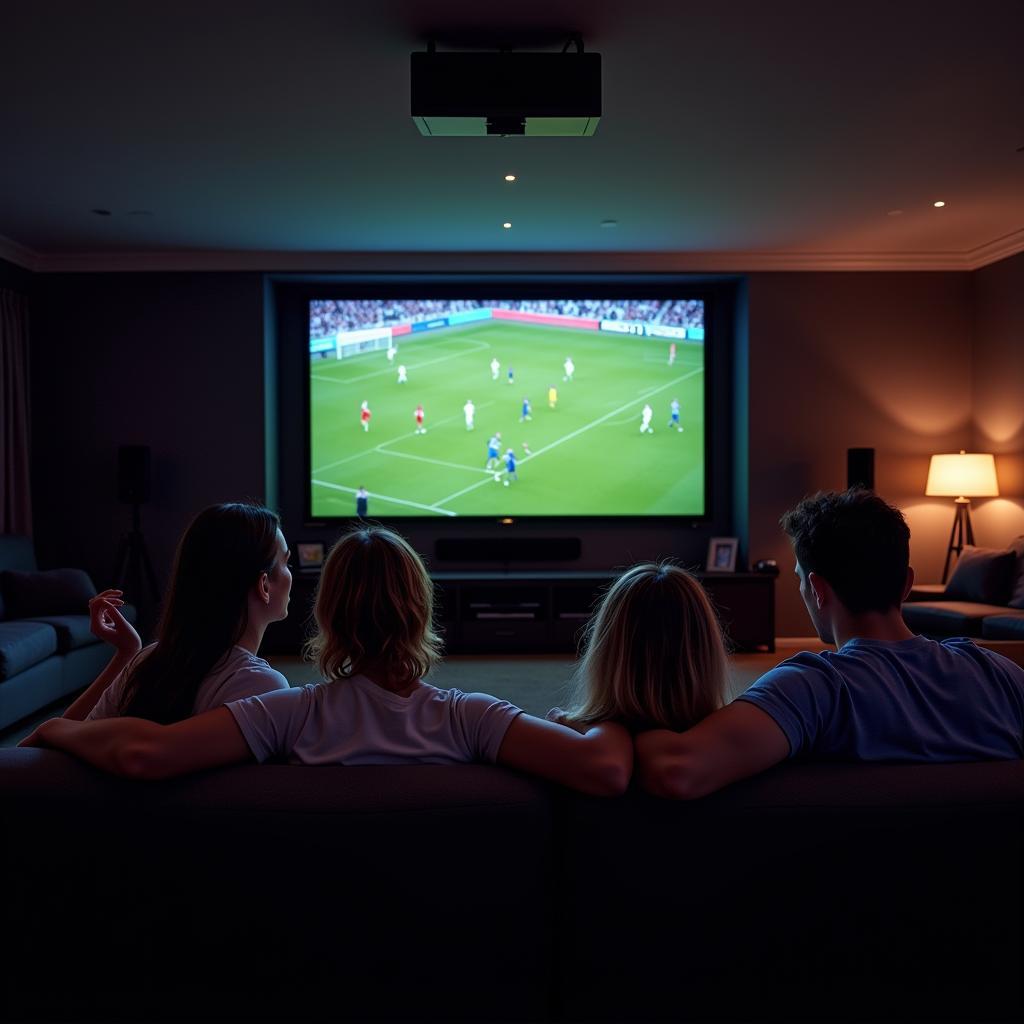 Football Fans Watching Live Match in Home Theater Setup