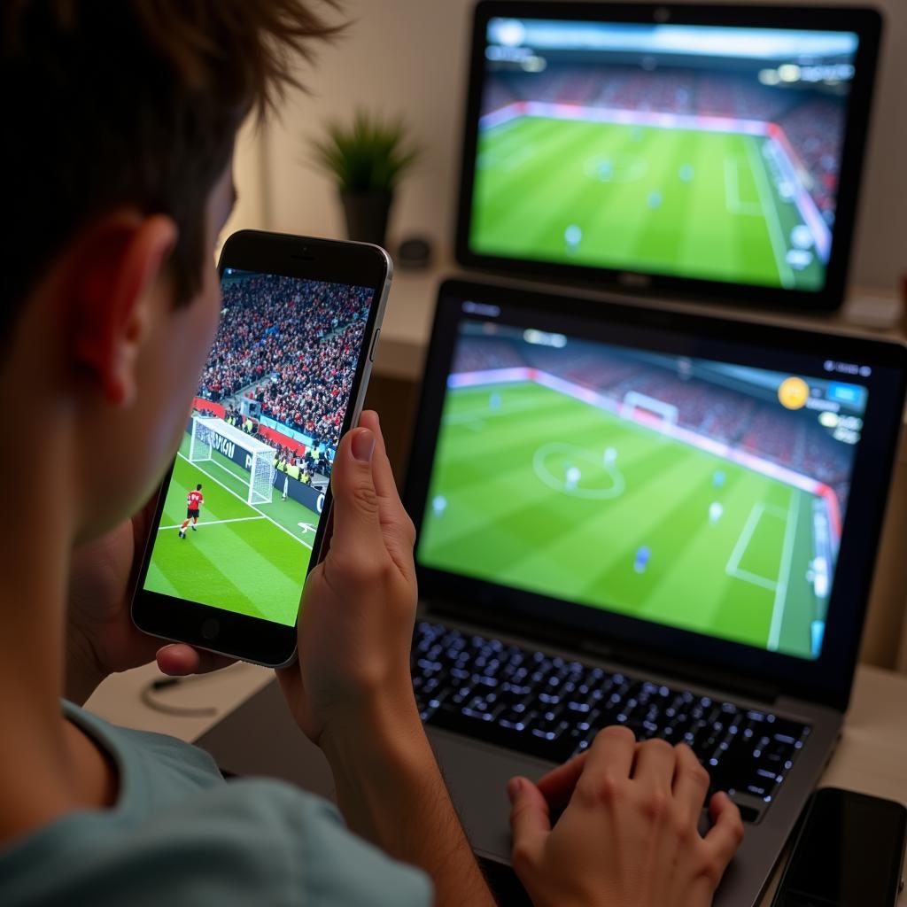 Streaming live football on multiple devices - phone, tablet, laptop.