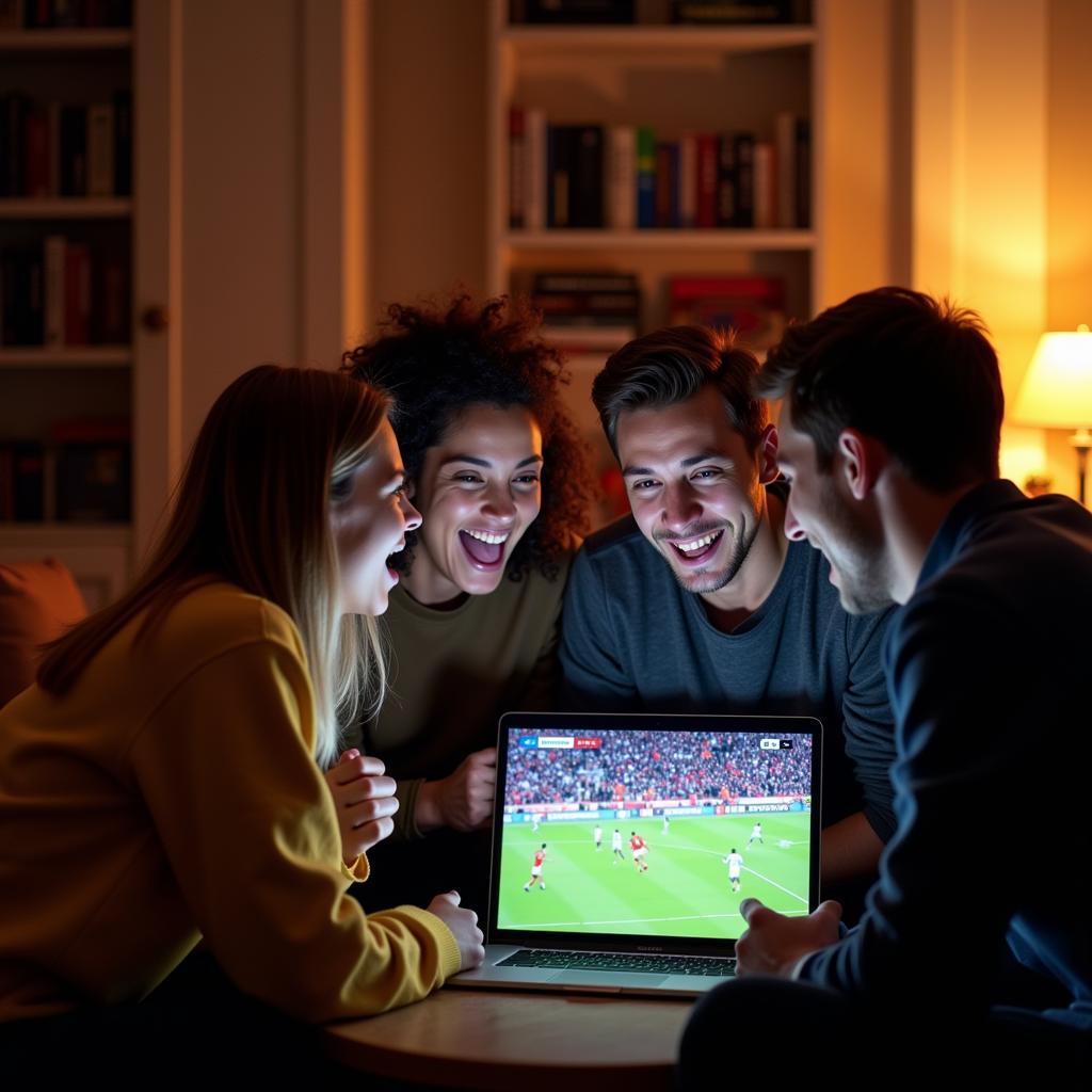 Fans watching a football live stream on YouTube