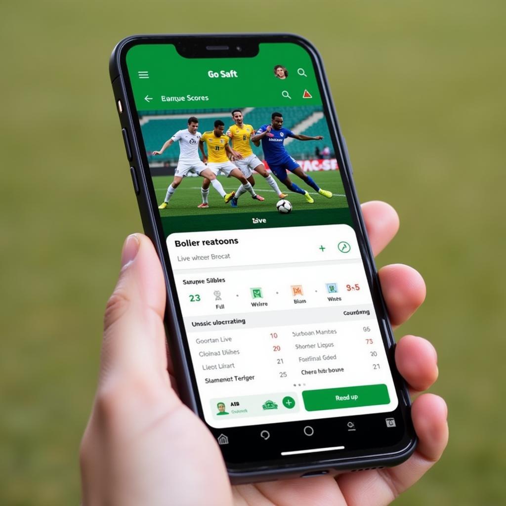 Football Results Live on Mobile App: A screenshot of a mobile phone displaying a live football results app with scores, statistics, and other features, highlighting the convenience of accessing real-time updates on the go.