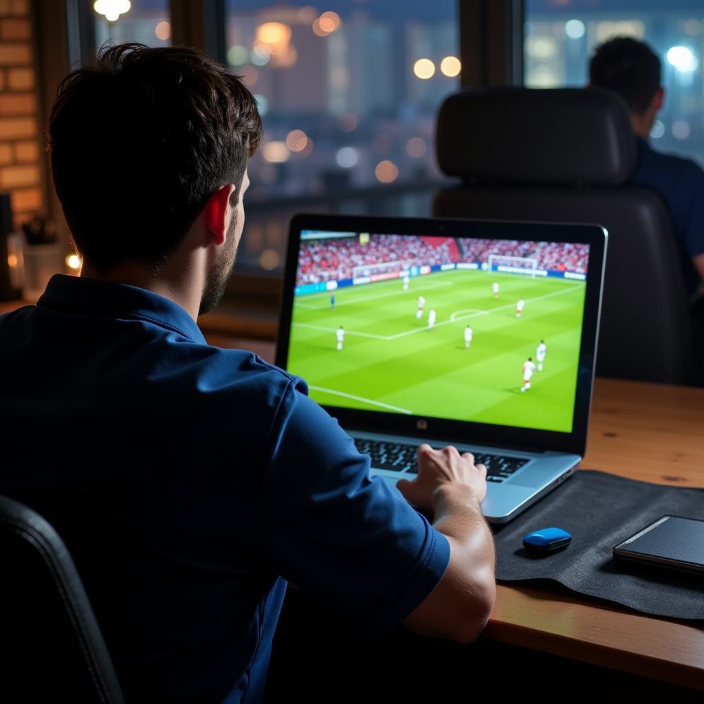 Free Football Live Streams Online: A fan enjoys a match on his laptop.