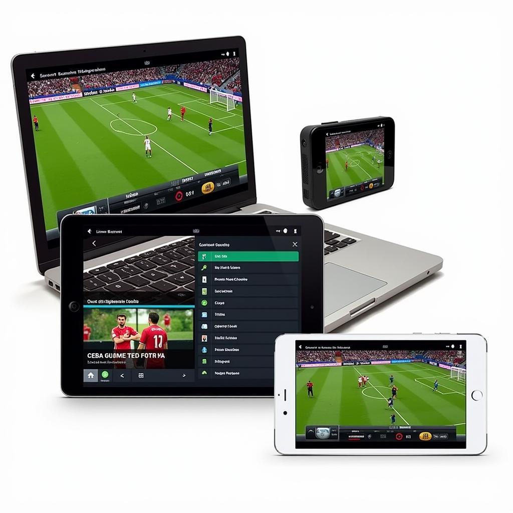 Various devices displaying different football streaming platforms.