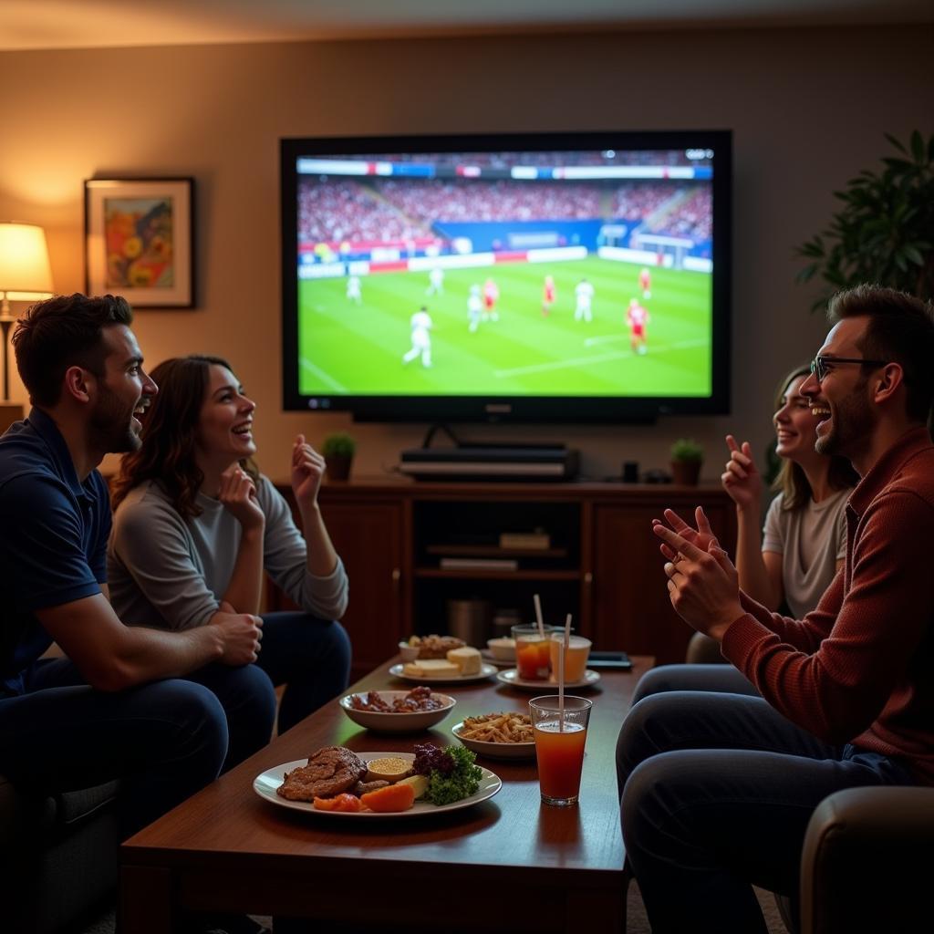 Friends enjoying a live football match together