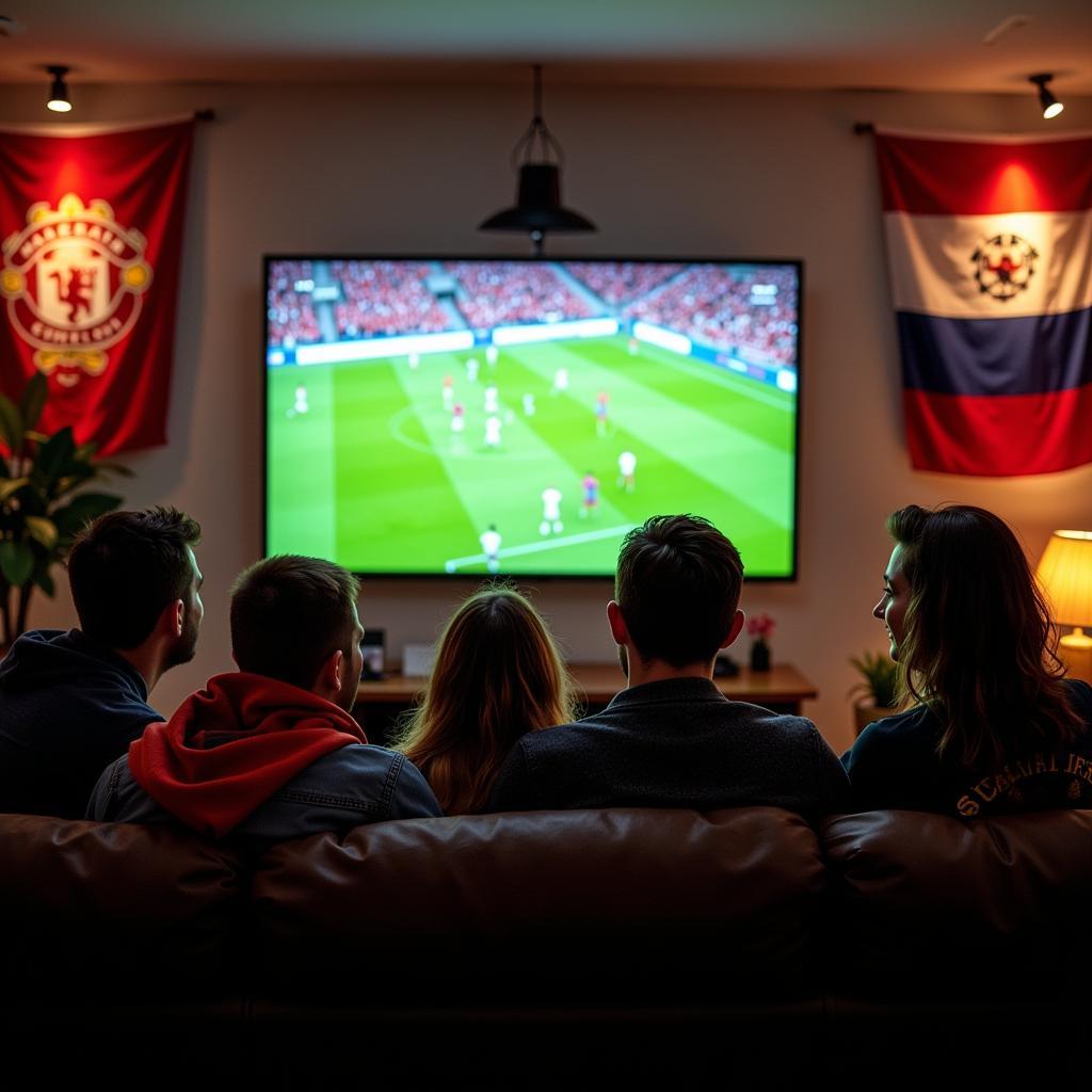 Friends Watching Football Match Online Live Together