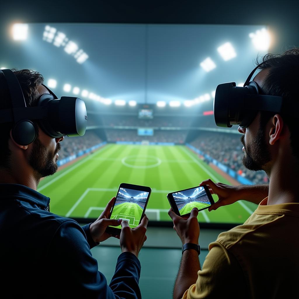 Fans experiencing football in VR and AR environments.