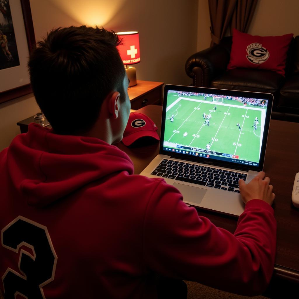 Georgia Bulldogs Football Fan Watching Live Stream