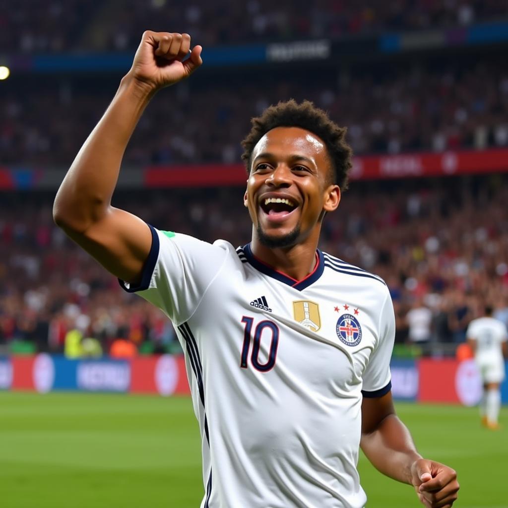 Kylian Mbappé celebrating a goal in the 2018 World Cup