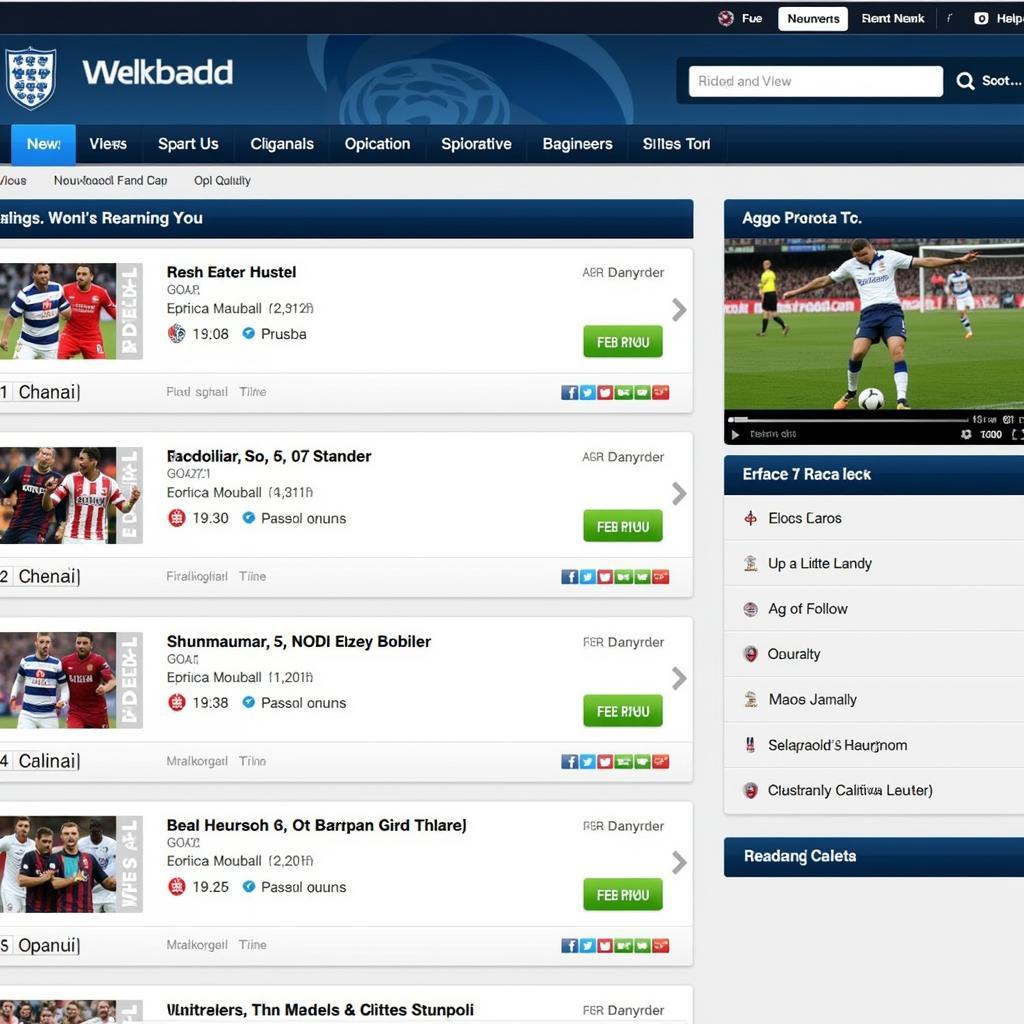 User interface of a legal football streaming platform