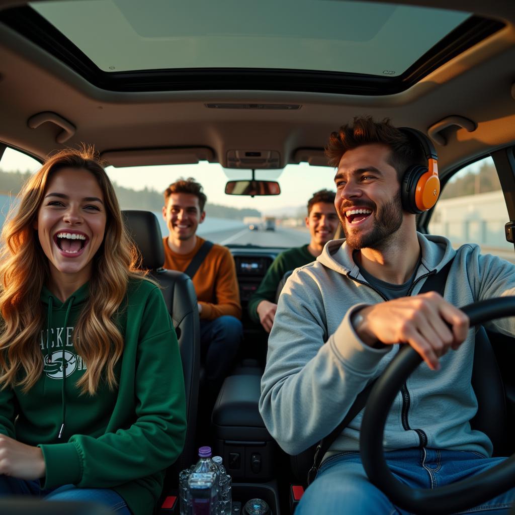 Fans Listening to Ducks Game on Car Radio