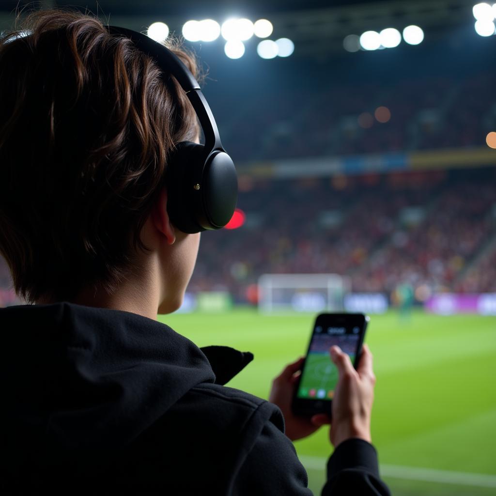 Person Listening to Football on Phone