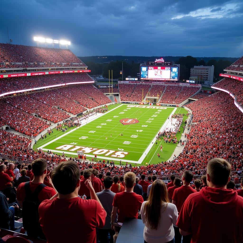 College football game day atmosphere in a packed stadium