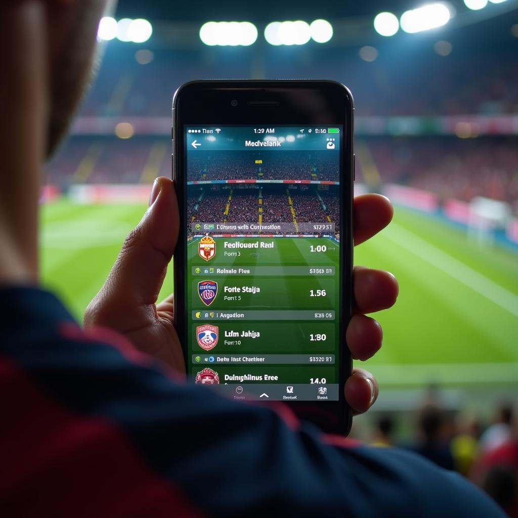 Checking live football scores on a mobile phone