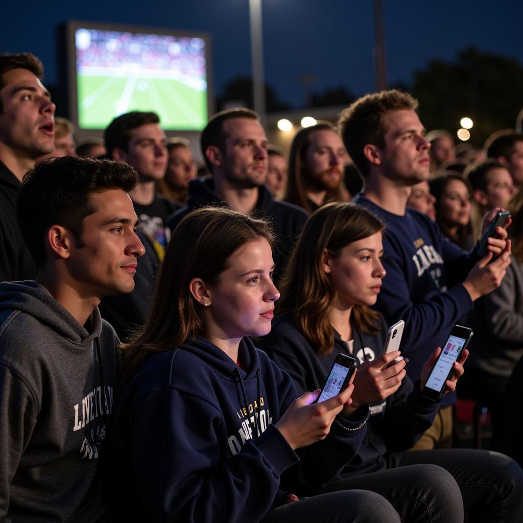 Live Oak Fans Checking Scores on Their Phones