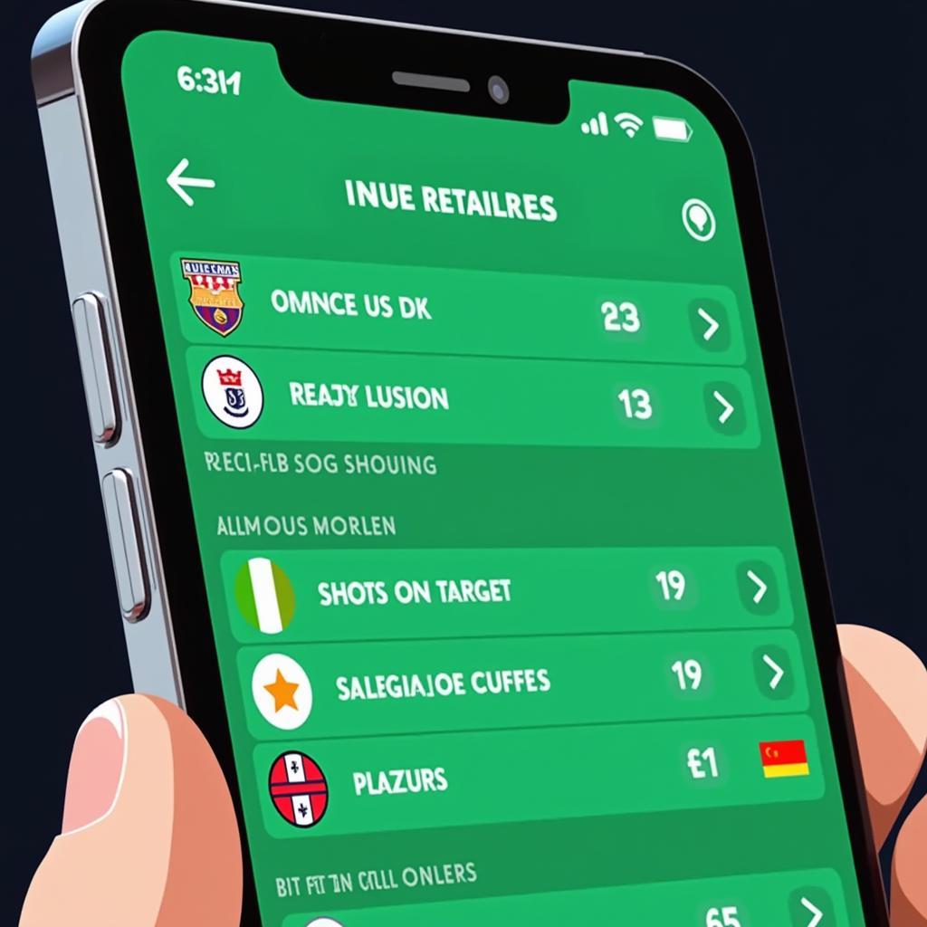 User interface of a live football score app