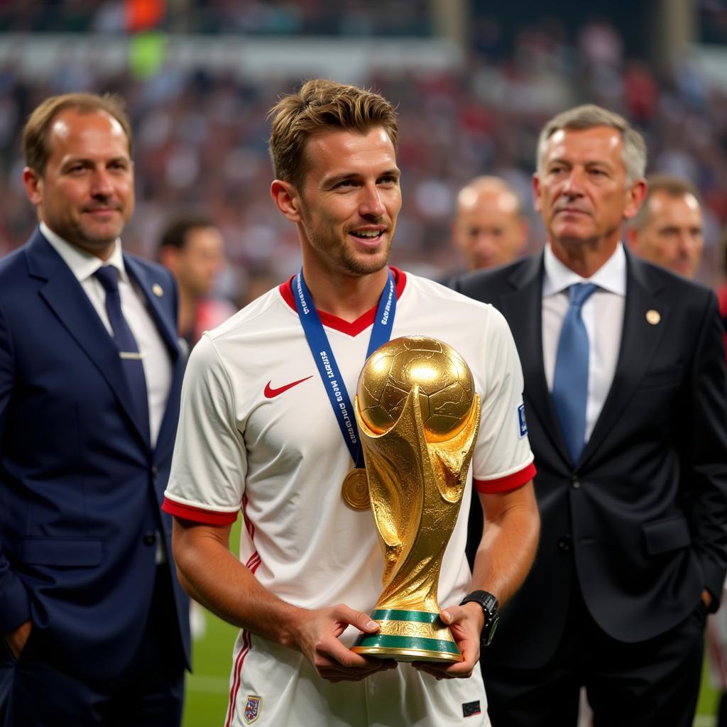 Luka Modrić receiving the Golden Ball award at the 2018 World Cup