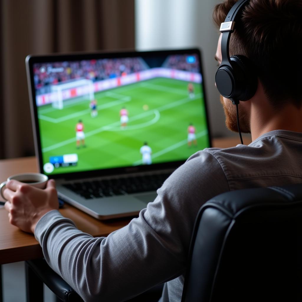 Man Watching Football on Laptop