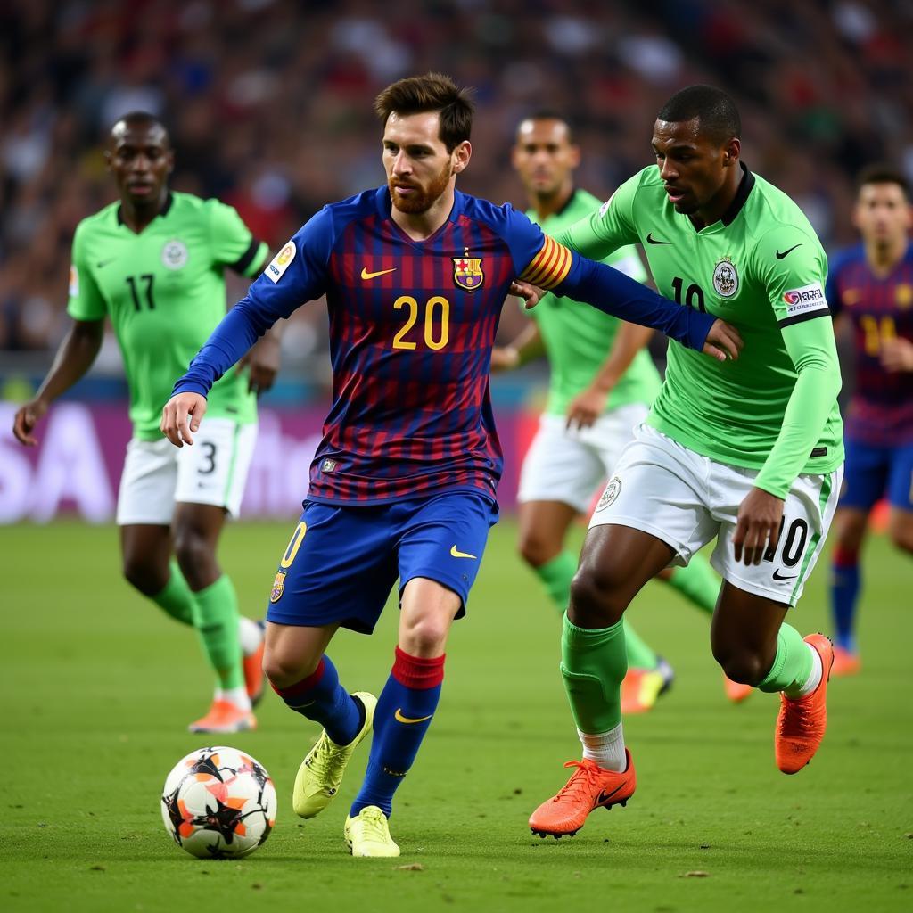 Lionel Messi facing the Nigerian defense